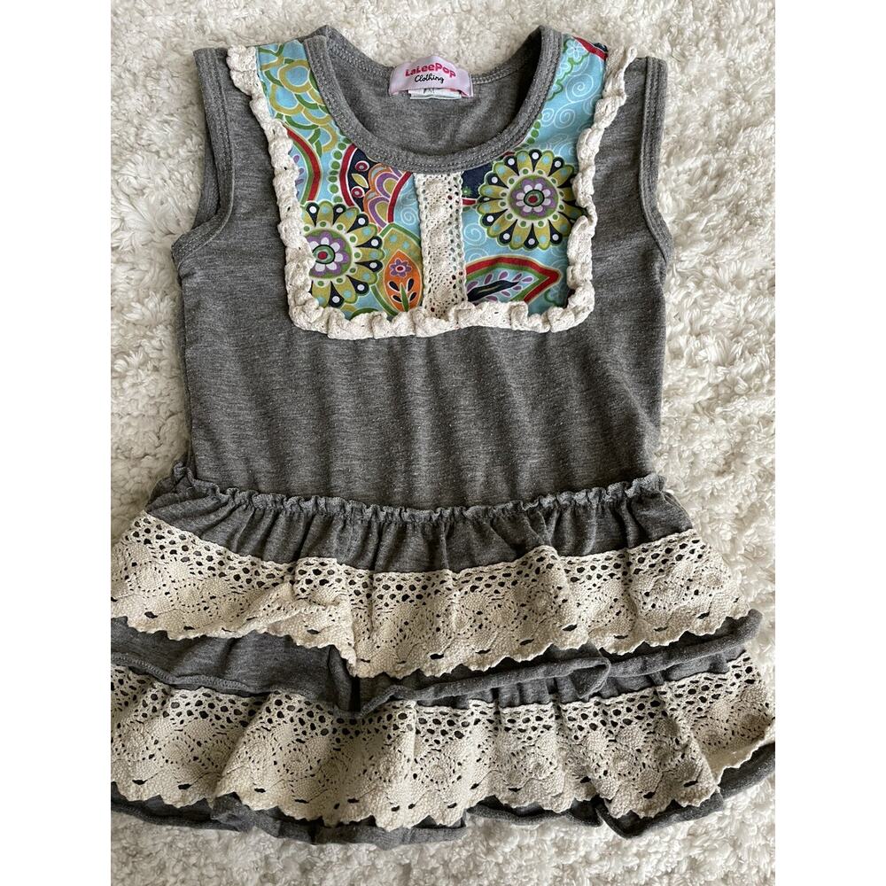 LaLeePop girls sz. 3 gray design sleeveless dress. Adorable, great quality